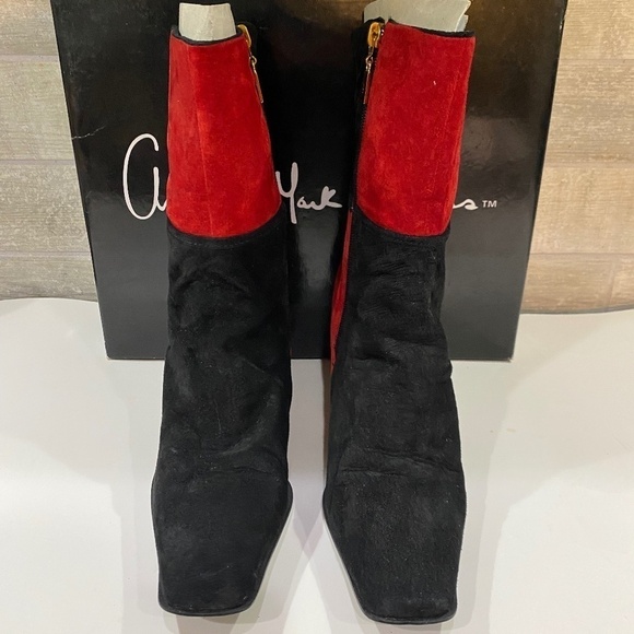 Shoes - Vintage Red/Black High Heel Suede Boots- Size 7 Harley Quinn Style